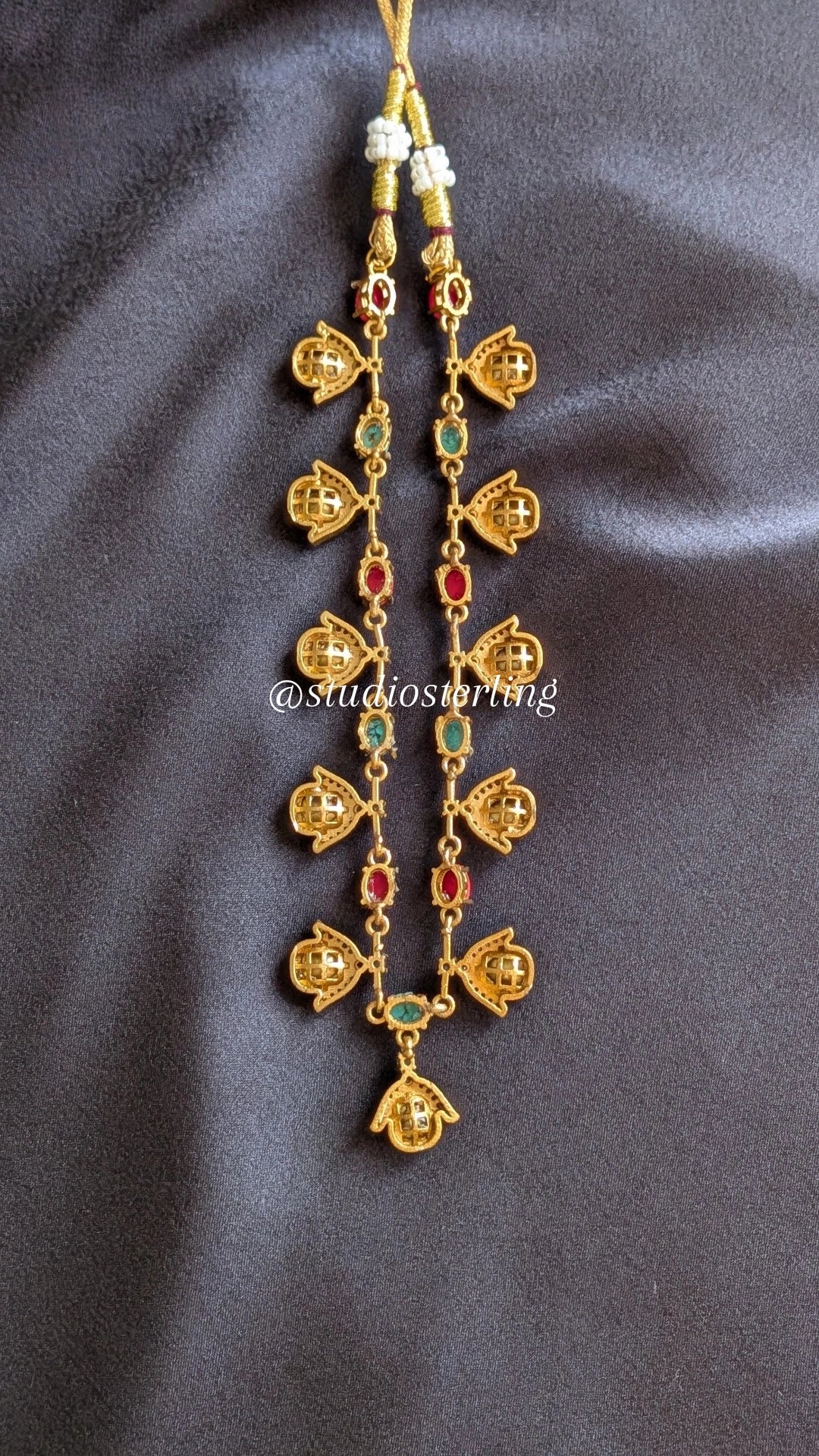 Premium Delicate Necklace Set with Polki & AD - Turquoise Blue & Coral Red