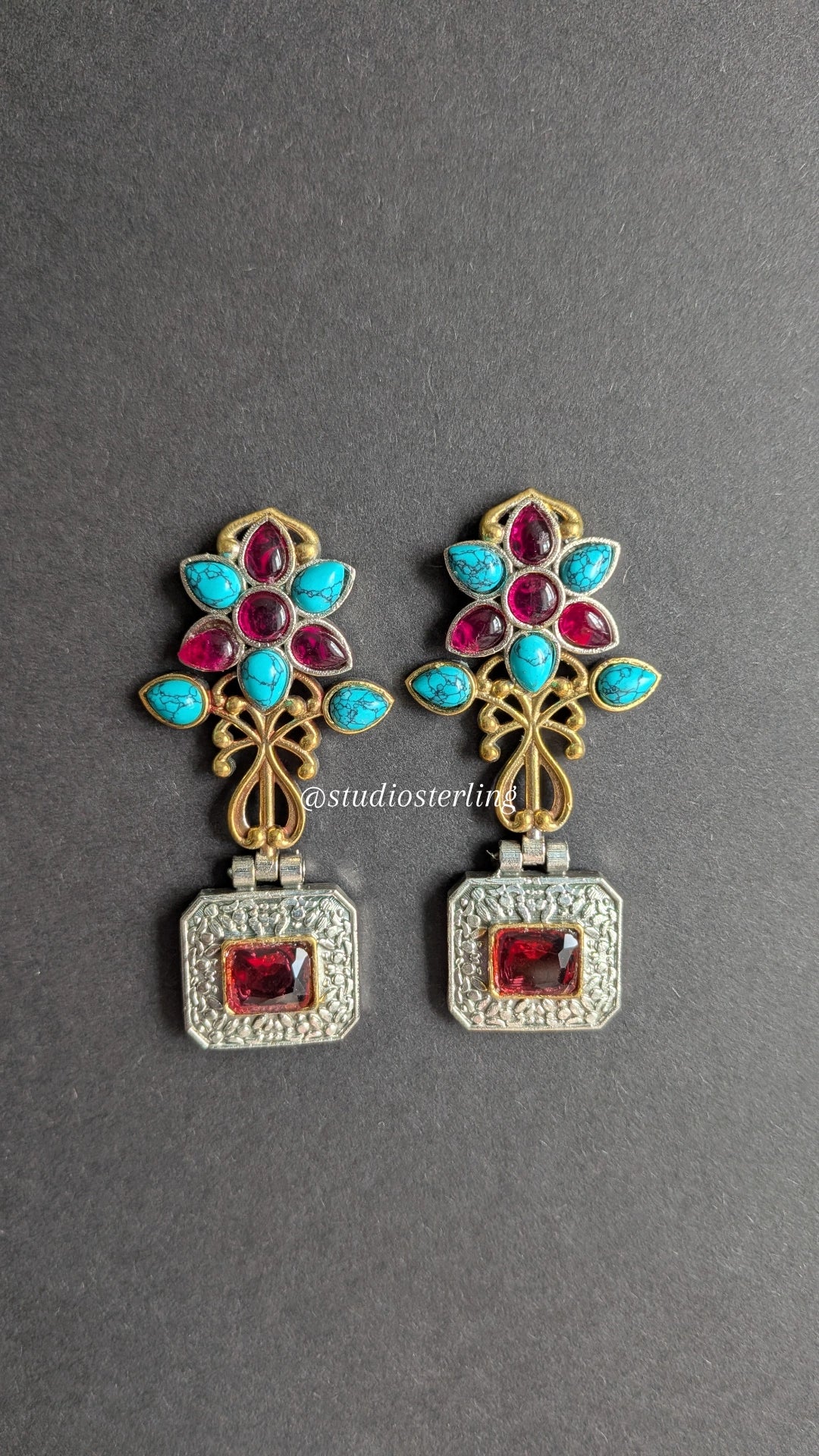 Dual Tone Flower Earrings