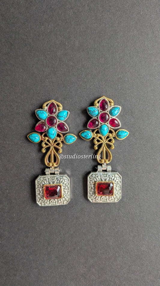 Dual Tone Flower Earrings