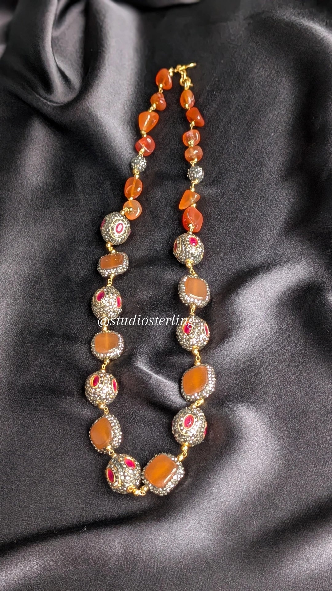 Premium Monalisa Stones Necklace Set - Burnt Orange