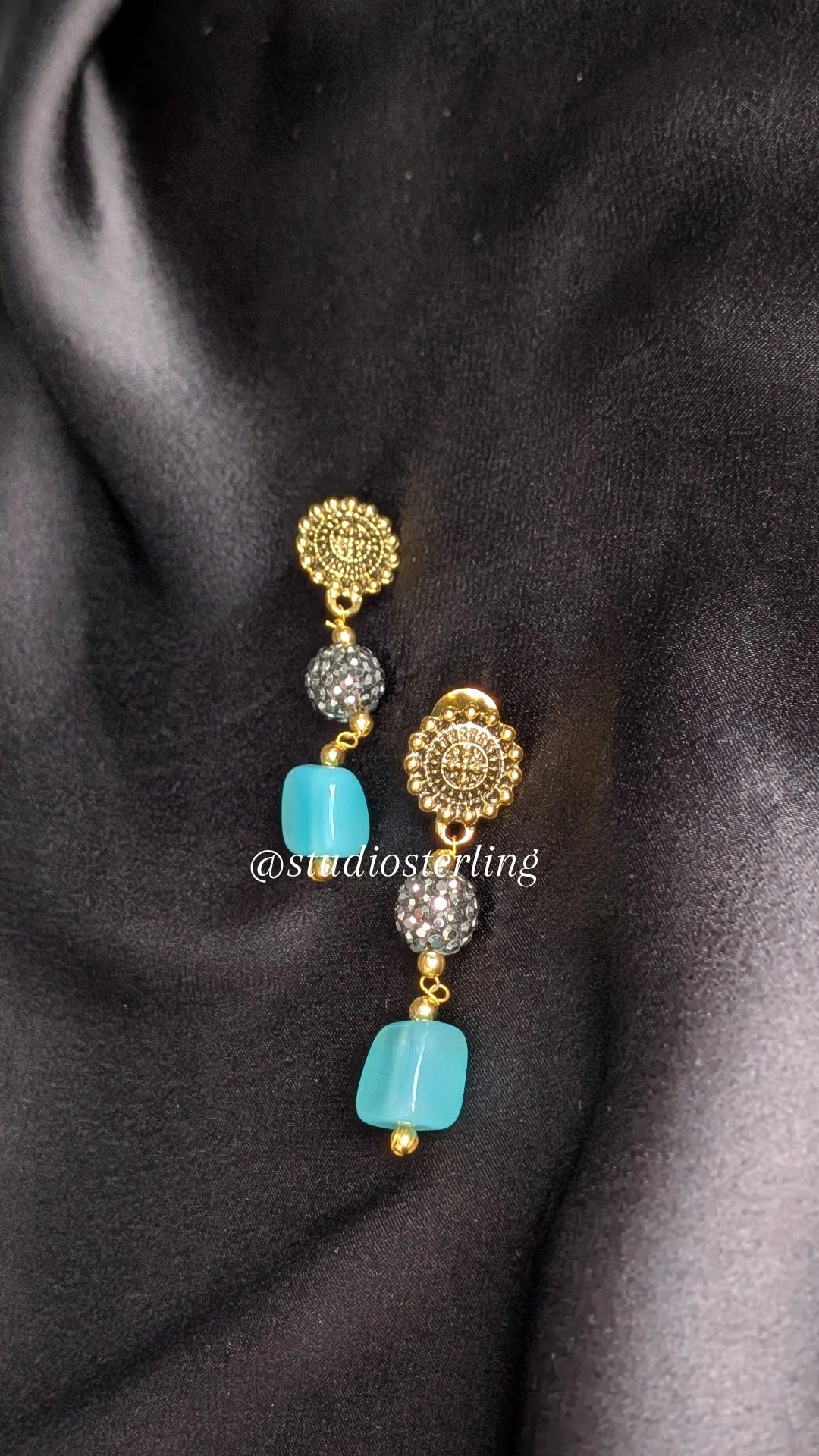 Premium Monalisa Stones Necklace Set - Turquoise Blue