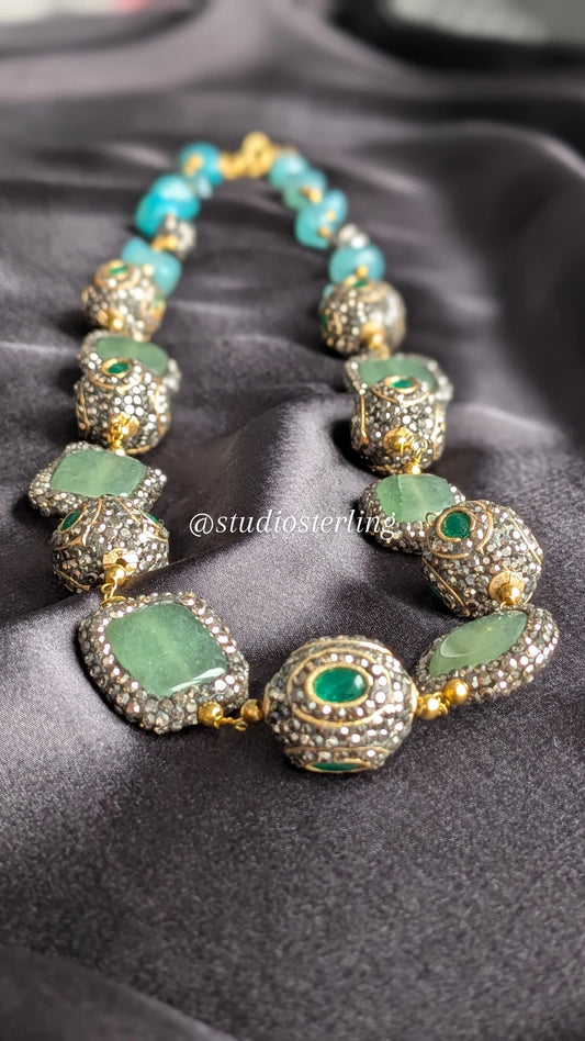 Premium Monalisa Stones Necklace Set - Turquoise Blue