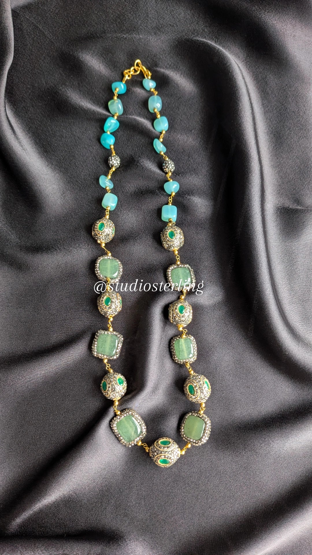 Premium Monalisa Stones Necklace Set - Turquoise Blue