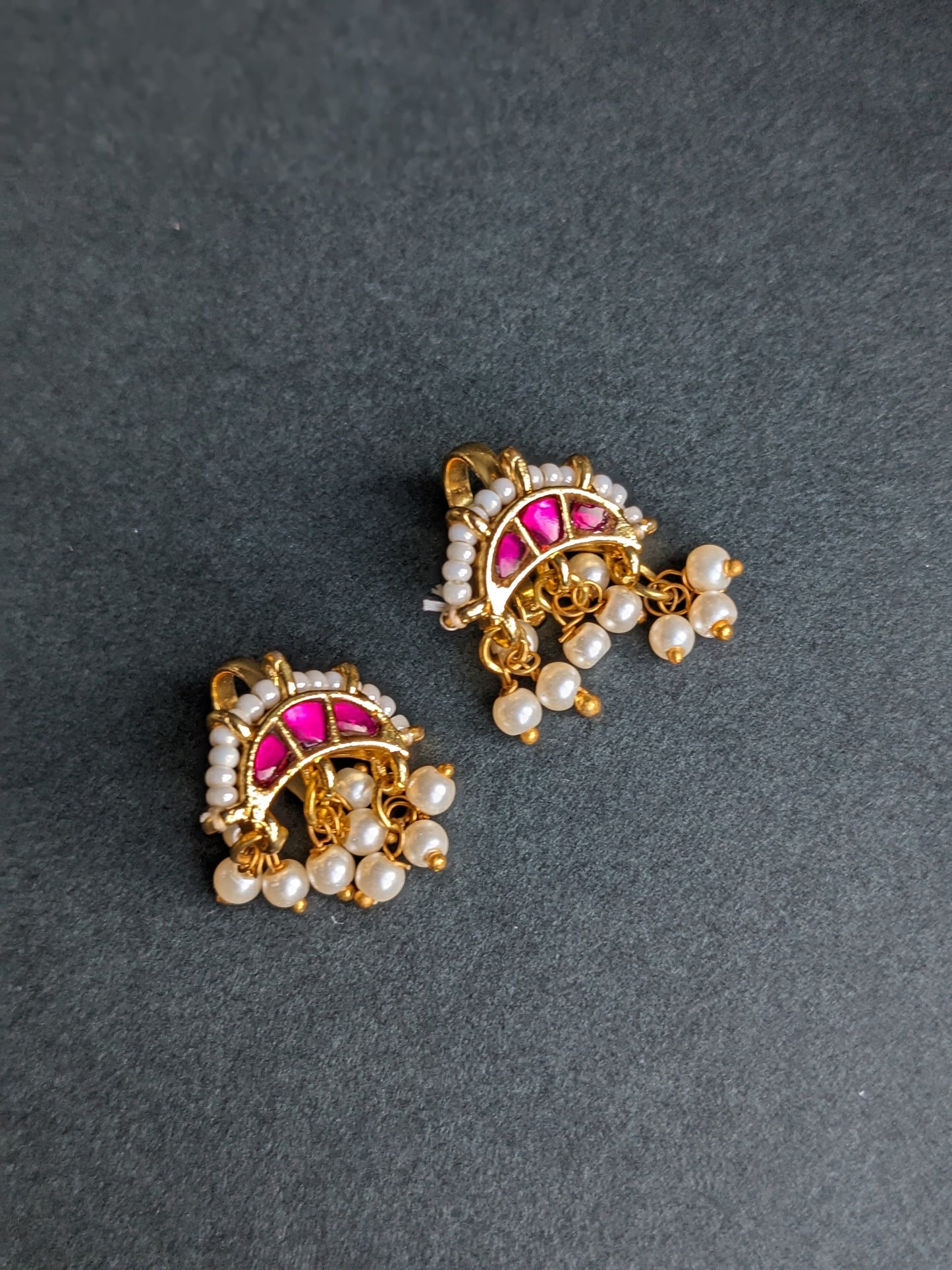 Kundan Bugadi (Earrings) - Dark Pink