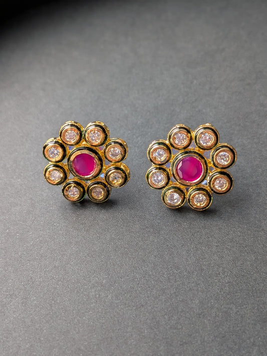 Kundan Studs with Ruby Red stones