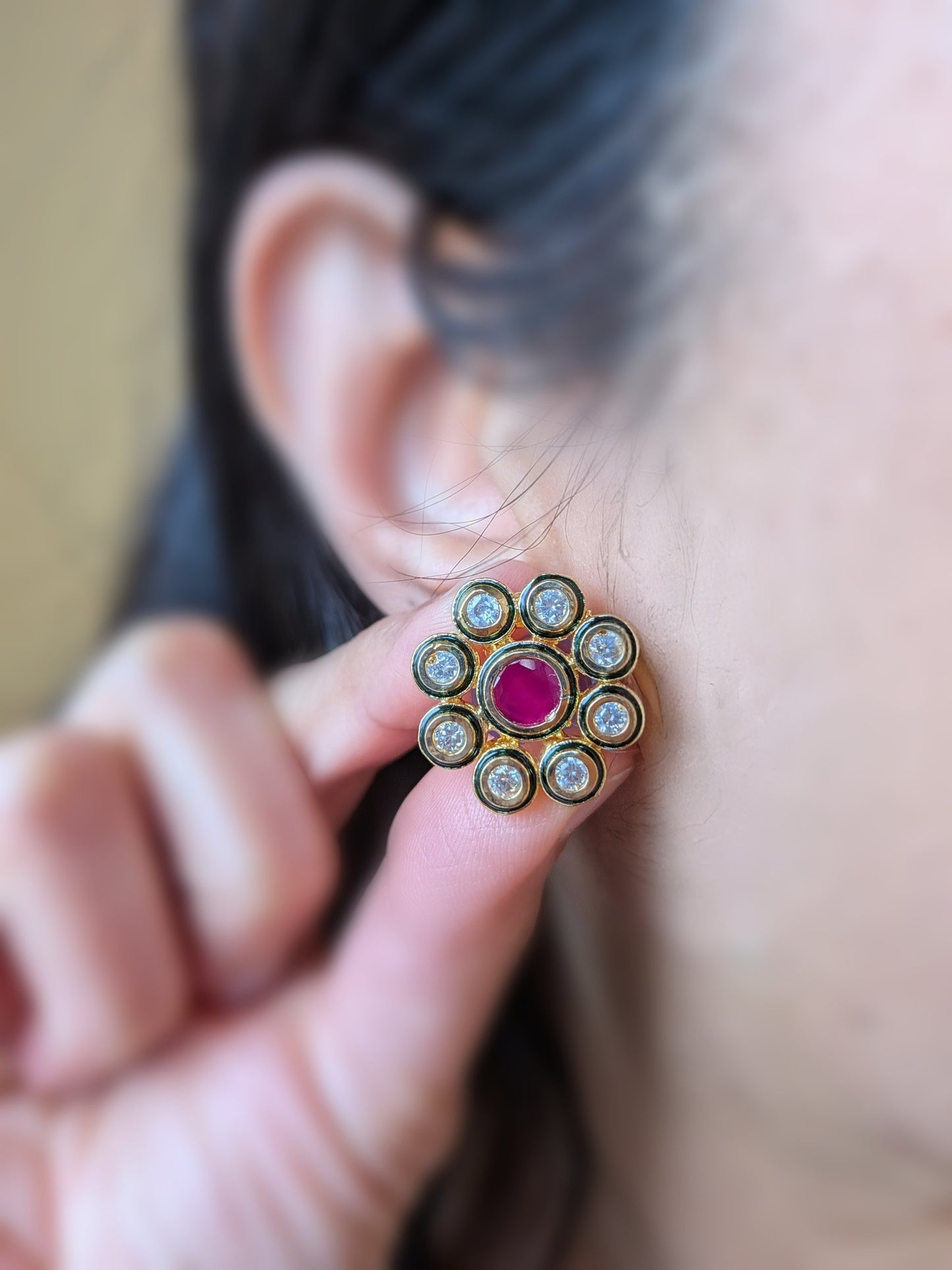 Kundan Studs with Ruby Red stones