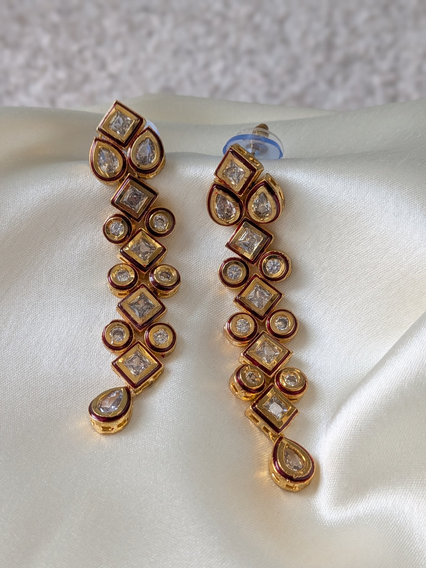 Golden Long Earrings in Kundan