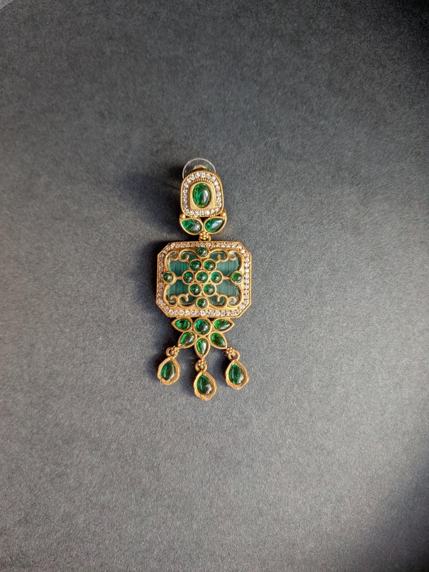 Premium Apala Polish Earrings with Monalisa Stones & AD - Green