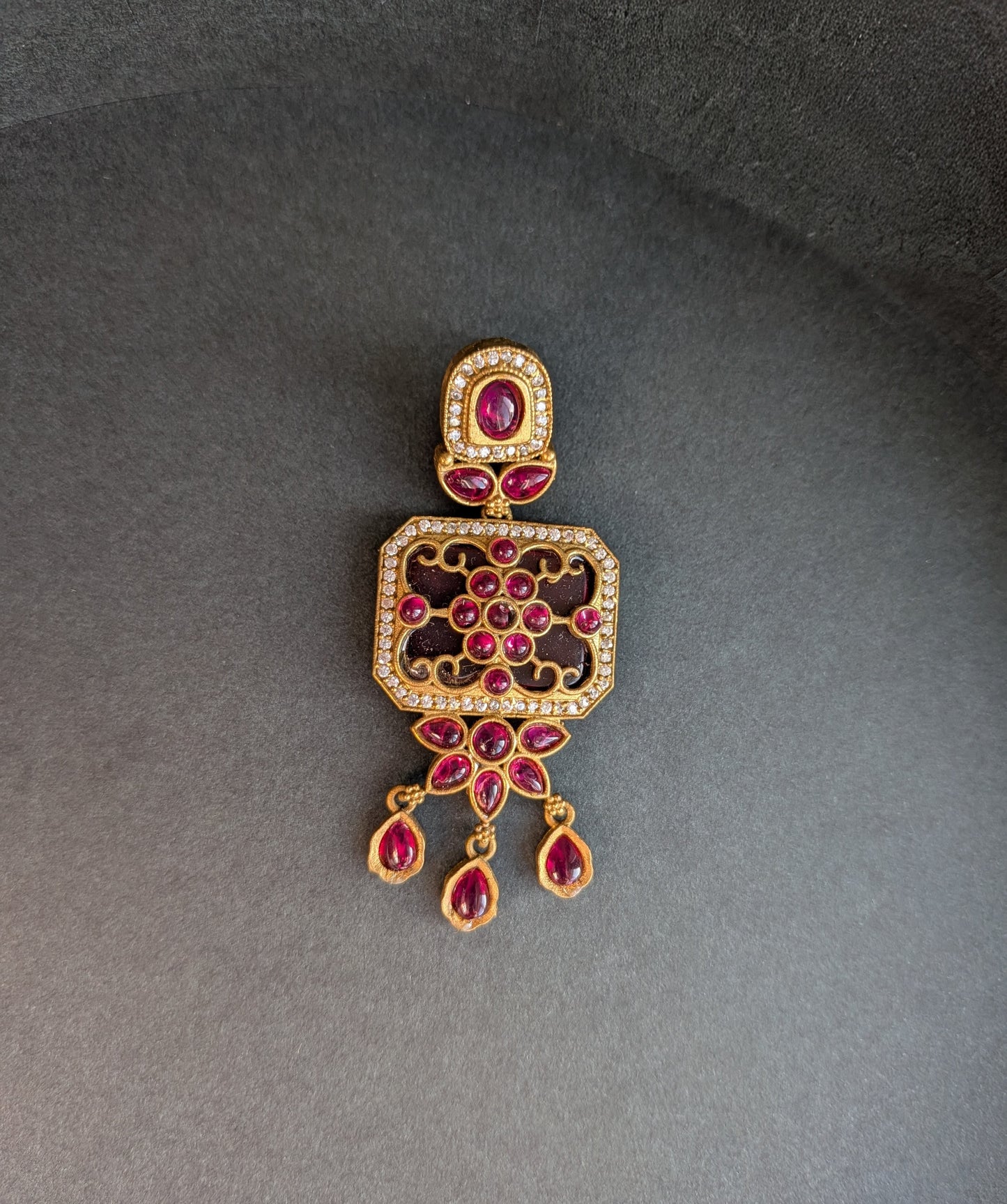 Premium Apala Polish Earrings with Monalisa Stones & AD - Dark Pink